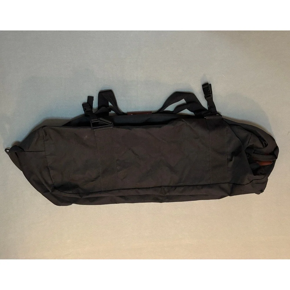 VTG Rare JanSport Duffel Bag Made in USA Black Nylon Leather Trim Travel Gym 34
